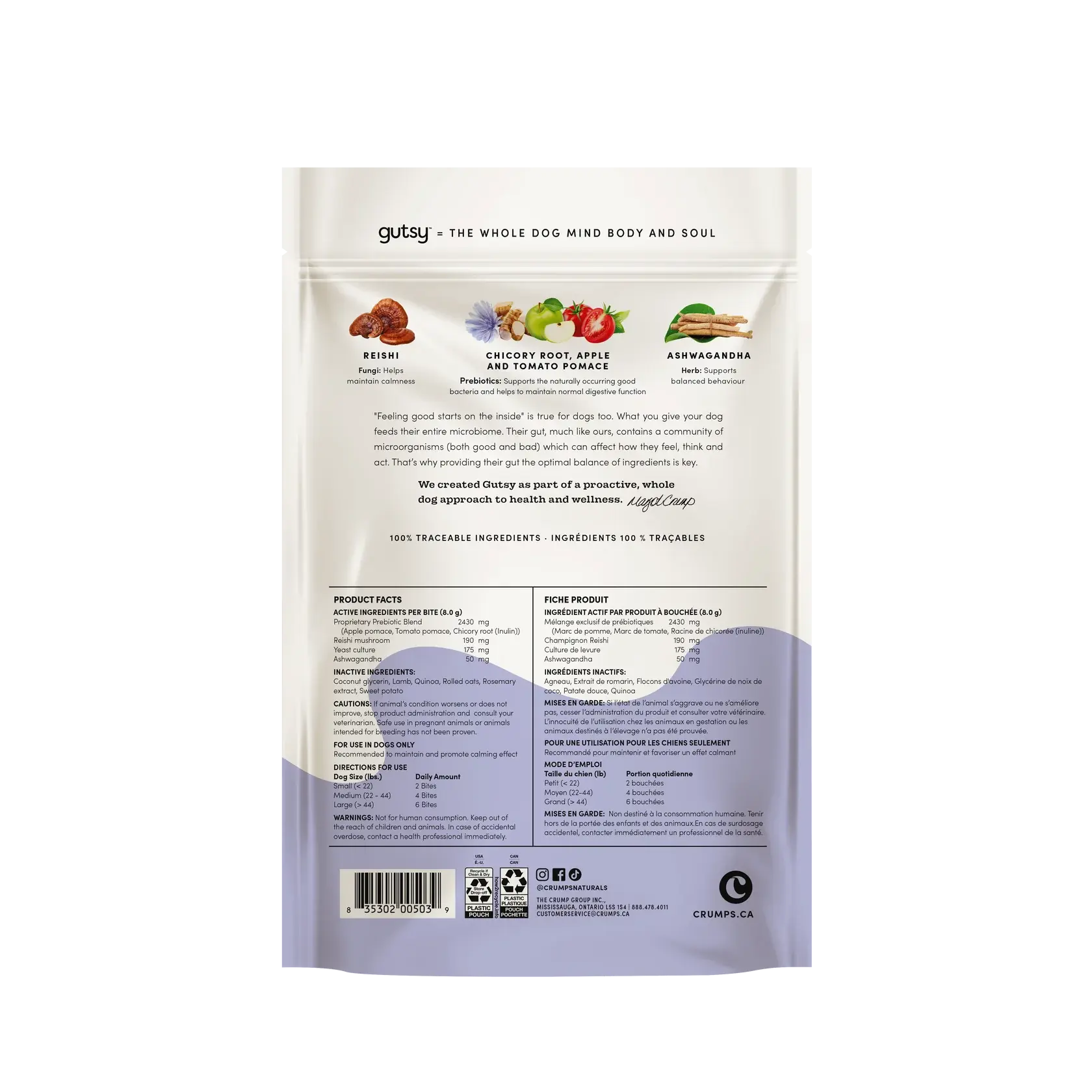 Crumps Gutsy - Bouchées Calmantes, Immunitaire, Joyeuses, Équilibrées pour chien Crumps Naturals