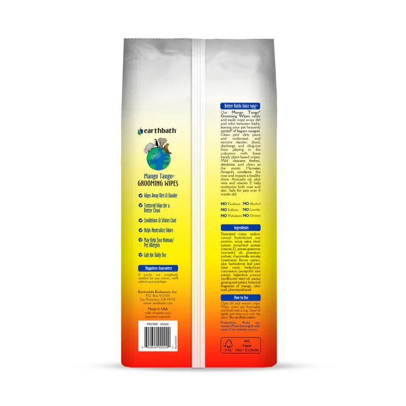 EarthBath - Lingettes pour toilettage pour chien et chat (paquet de 100) EarthBath