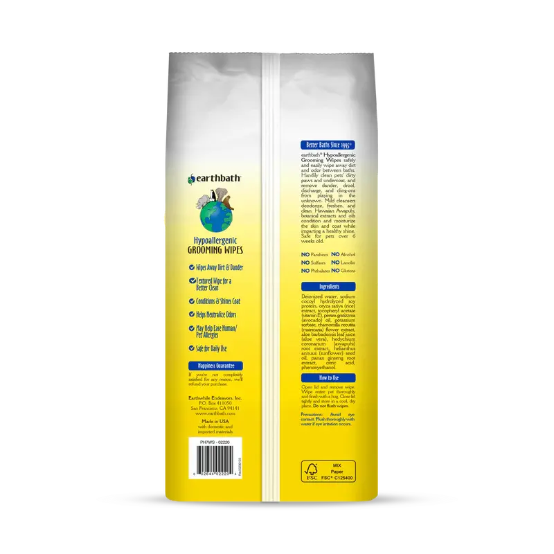 EarthBath - Lingettes pour toilettage pour chien et chat (paquet de 100) EarthBath