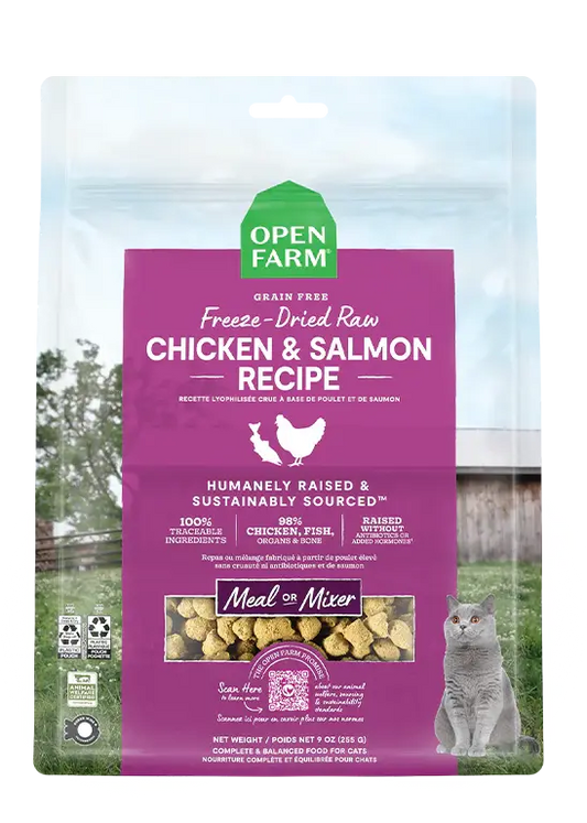 Open Farm - Nourriture Crue Lyophilisée pour Chats au Poulet, Saumon et Surf & Turf Open Farm
