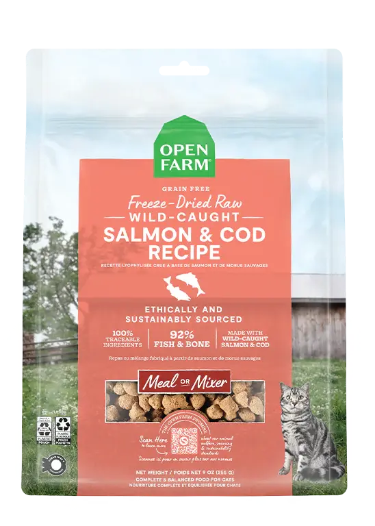 Open Farm - Nourriture Crue Lyophilisée pour Chats au Poulet, Saumon et Surf & Turf Open Farm