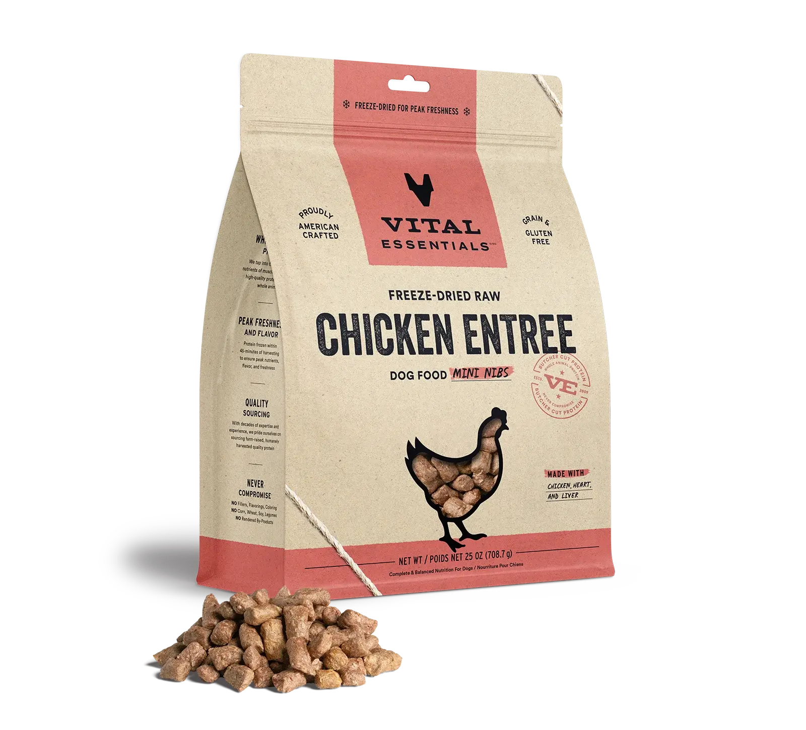 Vital Essentials - Mini-fibres crues lyophilisées de viande pour chien Vital Essentials