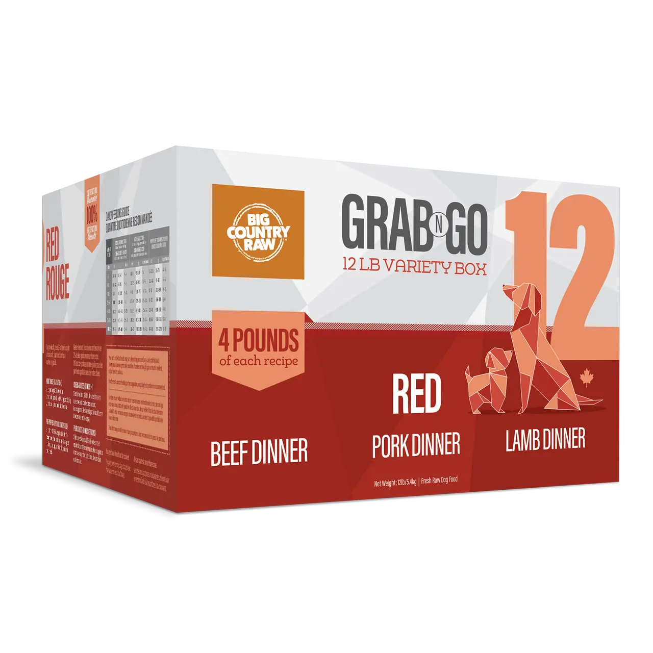 Big Country Raw - Nourriture Crue Grab N Go pour chiens (12lbs) Big Country Raw