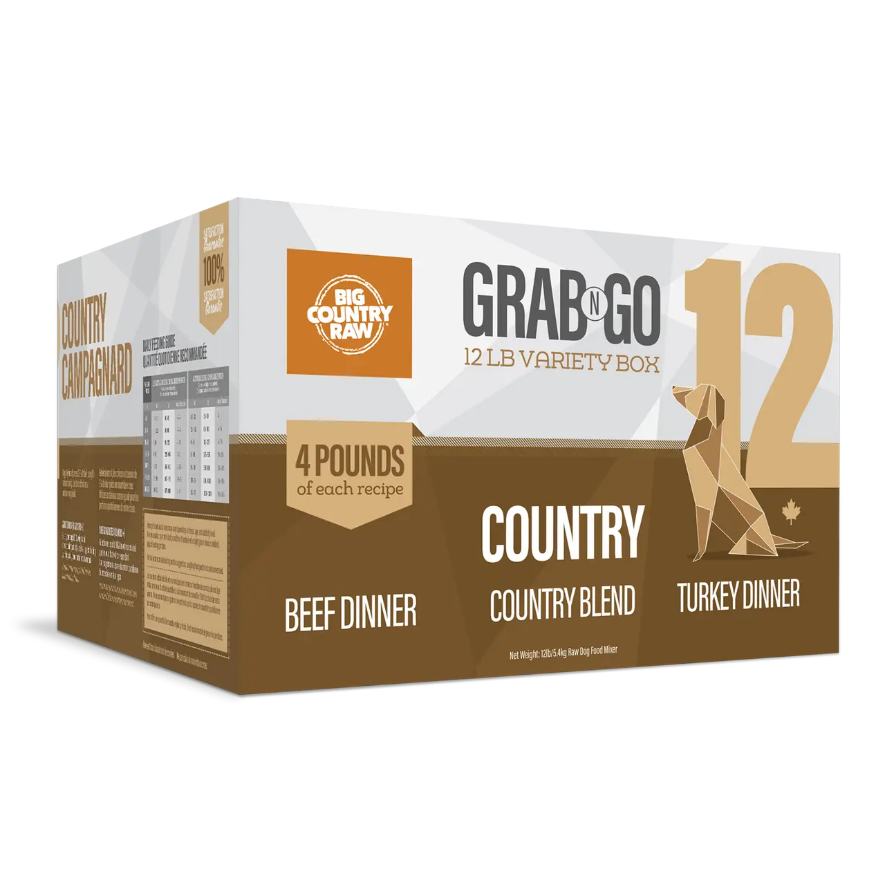 Big Country Raw - Nourriture Crue Grab N Go pour chiens (12lbs) Big Country Raw