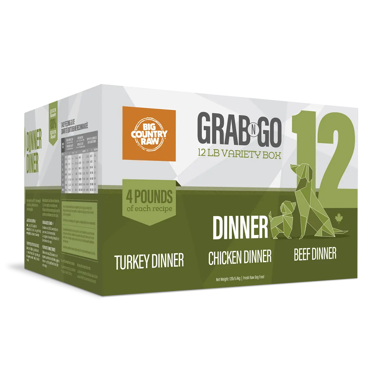 Big Country Raw - Nourriture Crue Grab N Go pour chiens (12lbs) Big Country Raw