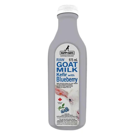 Happy Days – Lait de Chèvre Kéfir aux Bleuets pour Animaux (975 ml) Happy Days