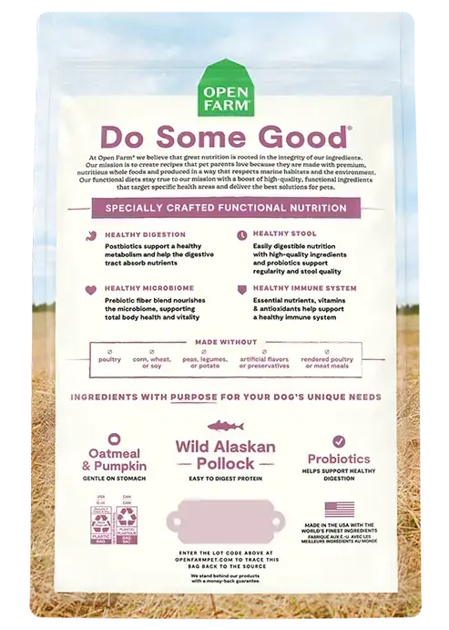 Open Farm - Santé Digestive, Goberge Sauvage d'Alaska et Flocons d'Avoine Open Farm